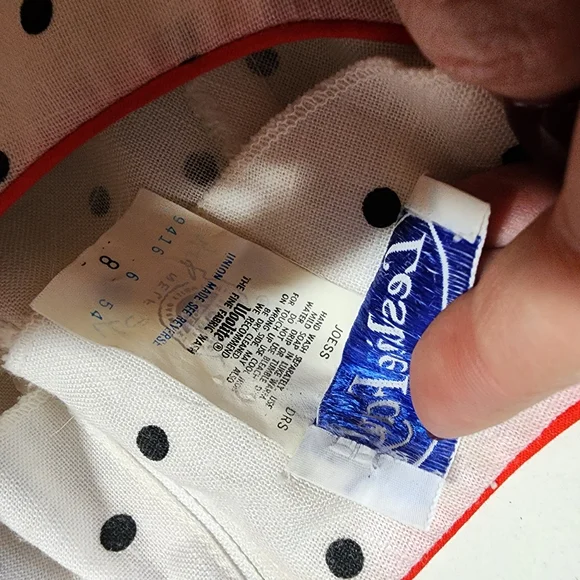 Vintage White Pin Up Polka Dot Belted Dress With Buttons Red Trim - Picture 9 of 10